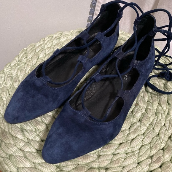 Jeffrey Campbell Shoes - Jeffrey Campbell navy blue suede lace up point toe flats